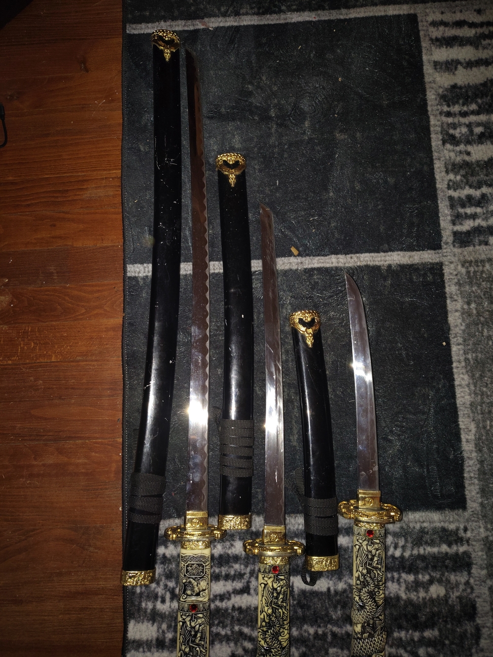 Set of 3 Decorative Dragon-Handled Swords in Black and Gold - Picture 4 of 5